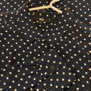 Uniqlo Dark Blue Blouse with White Dots